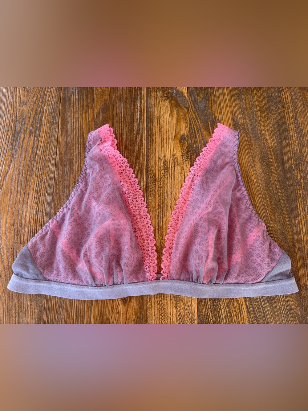 Cosabella Made in Italy Sheer Lace Bralette Pink Gray Size L